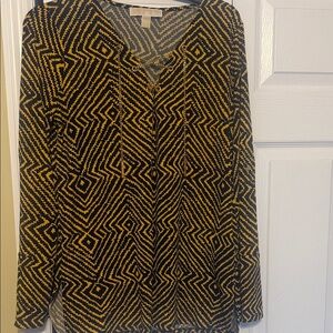 Michael Kors Black and Gold Zigzag Top